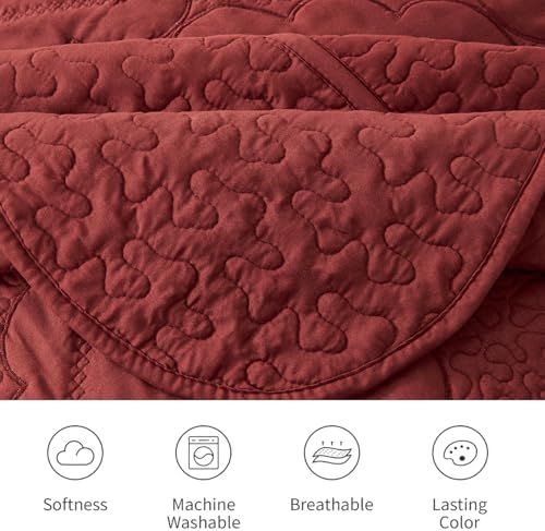 Cmfshape Queen Quilt Set 3 Pieces - Burgundy Floral Embroidery