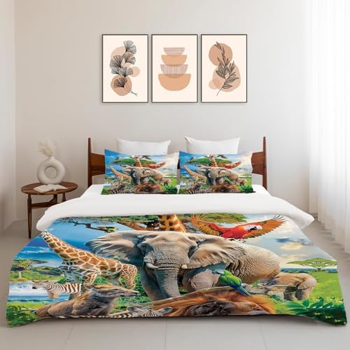 Funny Animals Duvet Cover Set 3 Pieces Jungle Print