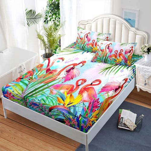 AILONEN Flamingo Fitted Sheet Set Twin XL