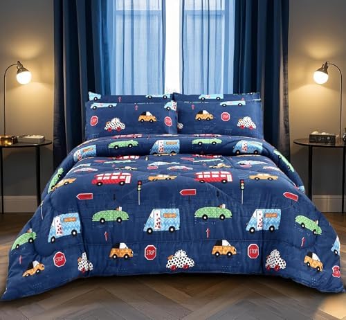 MAG 3Pcs Cartoon Car Comforter Set Queen Size 1