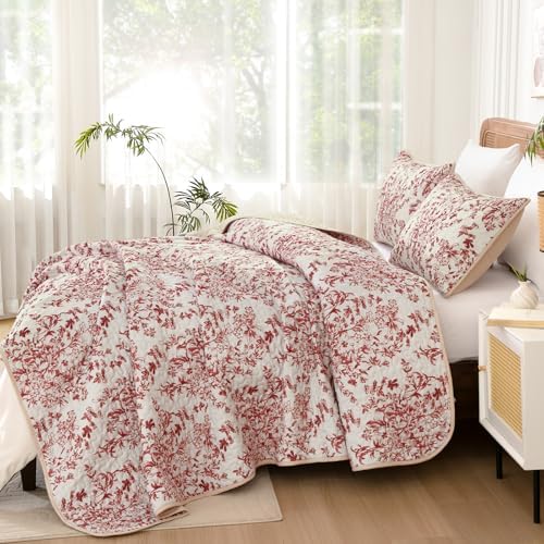 WONGS BEDDING King Size Quilt Set Red 3 Pieces