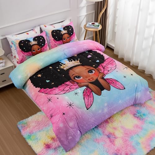 A Nice Night Black Girl Princess with Wings Comforter Set