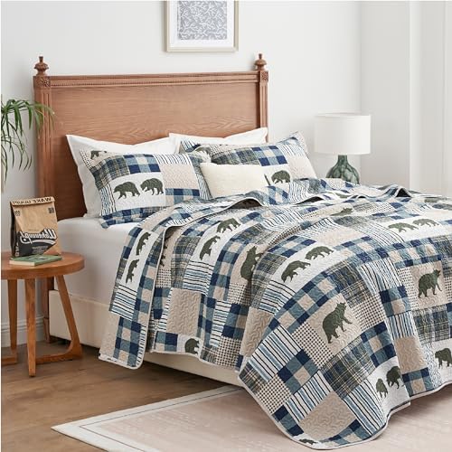PPOLCA Christmas Cabin Quilt Set 3-Piece Reversible King Size