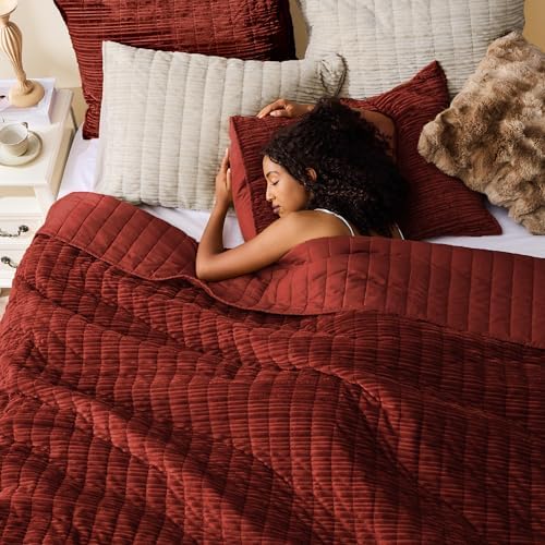 Wonderful Luxury Velvet Quilt - Striped Red Queen Size