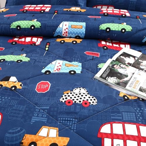 MAG 3Pcs Cartoon Car Comforter Set Queen Size 1