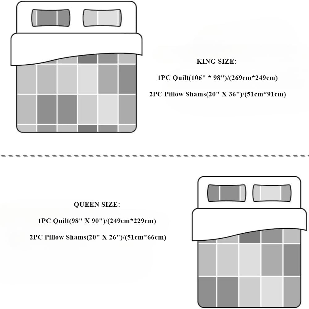 MarCielo 3 Piece Quilt Set Bedspread Microfiber Embroidered Comforter Set
