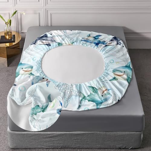 AILONEN Shark Fitted Sheet Set Twin XL - Ocean Blue Starfish