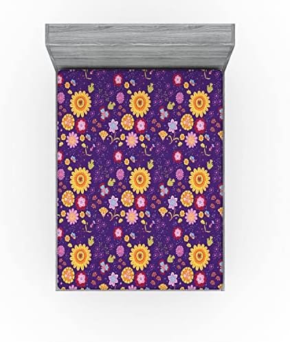 Ambesonne Flower Fitted Sheet Daisy Chamomile Lily Cartoon California King
