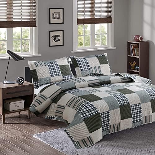 Jessy Home Queen Size Plaid Patchwork Bedspread Set