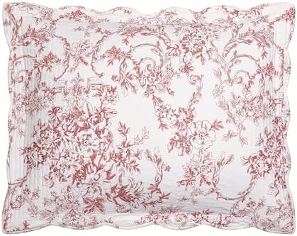 Garden Toile 3-Piece Reversible Quilt Set - Red 1