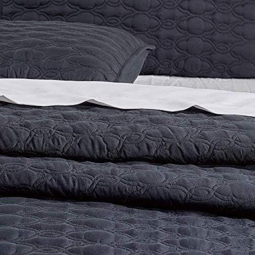 BOURINA 3-Piece King Quilt Set Microfiber Black