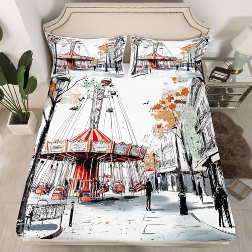 Erosebridal Carousel Fitted Sheet Twin Set
