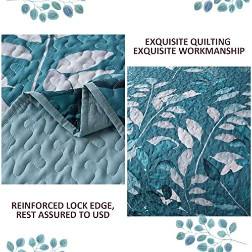 WONGS BEDDING Teal Floral Quilt Set 3PCS Full Size