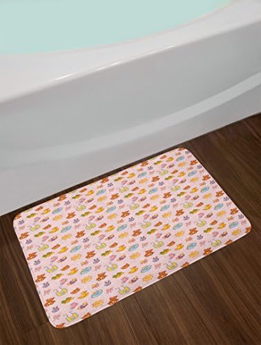 Ambesonne Cartoon Bath Mat Plush Non-Slip with Teddy Bears and Ducks