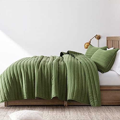 Olive Dark Green King Size Quilt Set with Pillow Shams