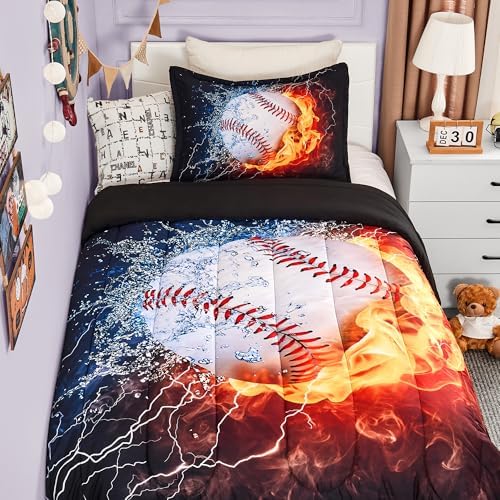 Andency 3D Baseball Comforter Twin Set 2Pcs
