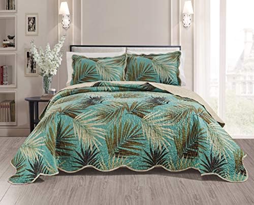 Masterplay 3-Piece Tropical Palm Quilt Set Oversize King Size Bedspread