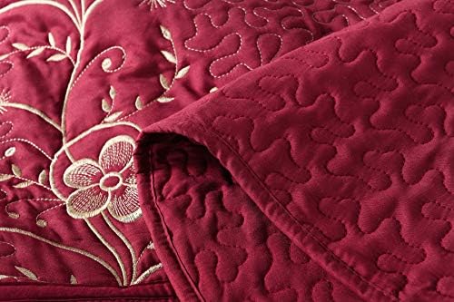 MarCielo 3 Piece Quilt Set Bedspread Microfiber Embroidered Comforter Set