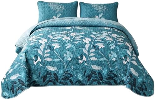 WONGS BEDDING Teal Floral Quilt Set 3PCS Full Size