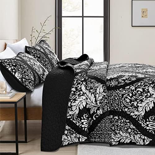 DJY Black Damask Cal King Quilt Set 3 Pieces