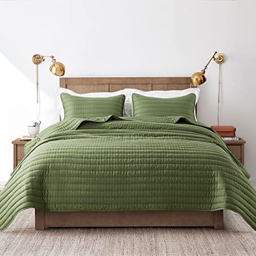 Olive Dark Green King Size Quilt Set with Pillow Shams