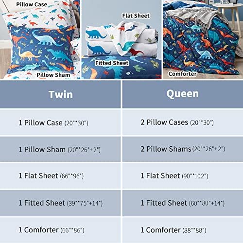 UMCHORD Kids Dinosaur Queen Comforter Set 7 Pc