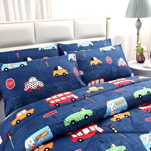 MAG 3Pcs Cartoon Car Comforter Set Queen Size 1