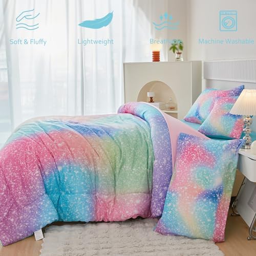 PERFEMET 6-Piece Rainbow Comforter Set for Girls