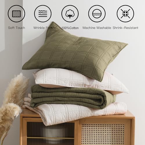 HORIMOTE HOME Cotton Quilt Set Twin Size Olive Green