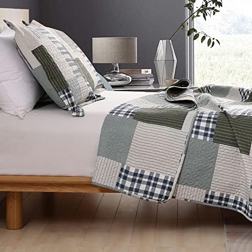 Jessy Home Queen Size Plaid Patchwork Bedspread Set