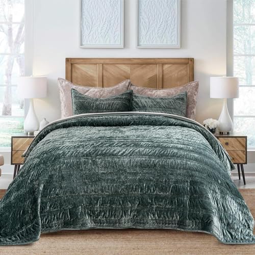 EVERGRACE Luxury Ruched Velvet Quilt King Size