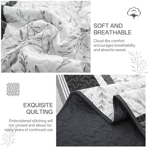 DJY Black Striped King Quilt Set with Pillowcases