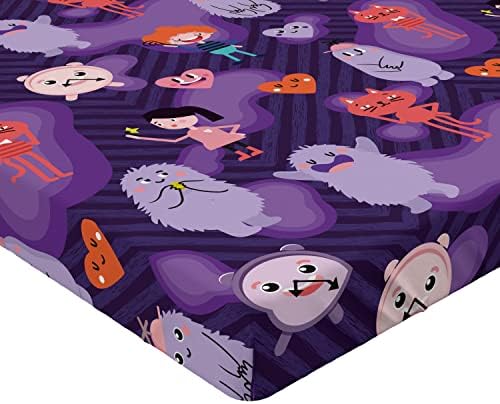 Ambesonne Cartoon Fitted Sheet Dark Purple Multicolor