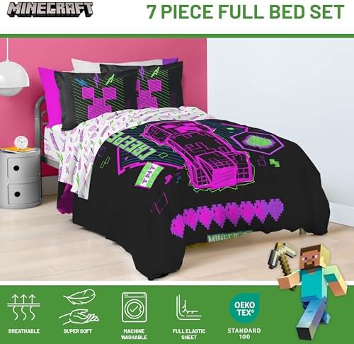 Minecraft Comforter Set - 7 Piece Neon Kids Bedding