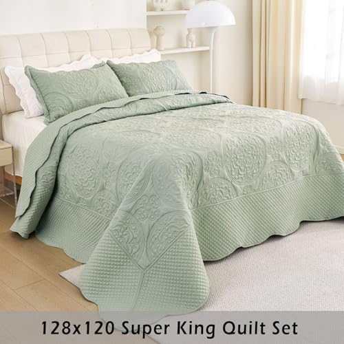 Cmfshape King Quilt Set 3PCS Sage Green Oversized 1