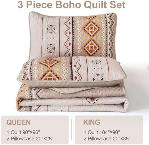 WONGS BEDDING Boho Beige Quilt Set Queen Size 1