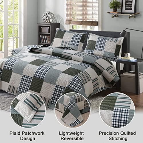 Jessy Home Queen Size Plaid Patchwork Bedspread Set