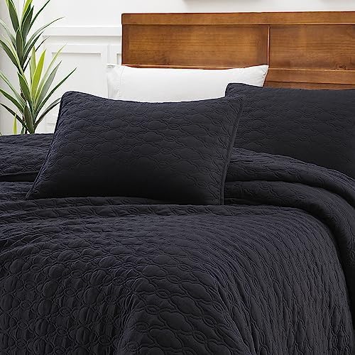 BOURINA 3-Piece King Quilt Set Microfiber Black