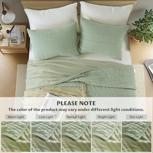 KASENTEX Sage Green Velvet Quilt Set 3 Piece 1