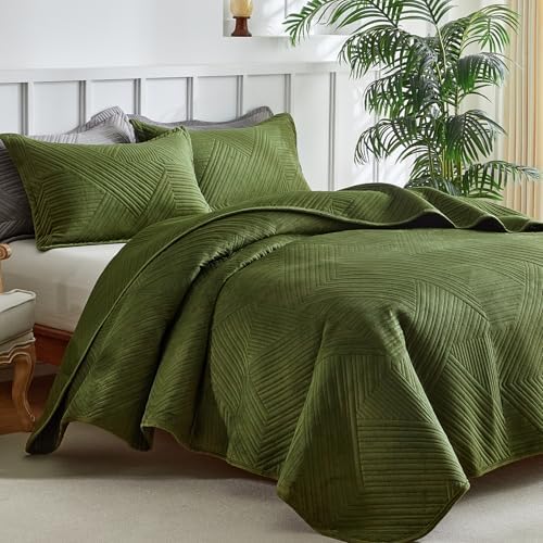 WARMDERN Velvet Quilt Set Queen Size 1