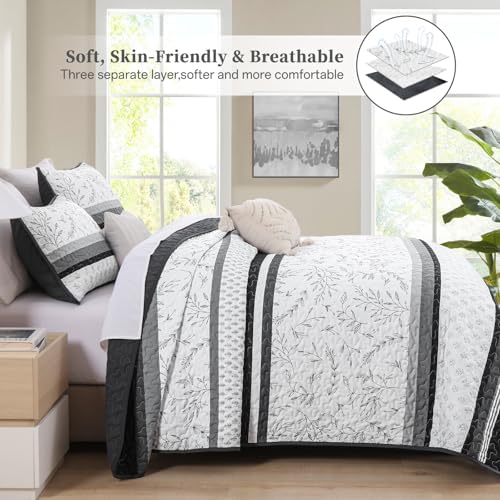 DJY Black Striped King Quilt Set with Pillowcases
