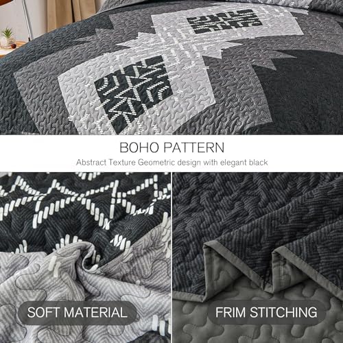 Dintszyayue Black Boho Quilt Set 3 Piece California King 1