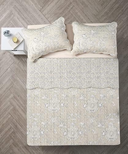 Brilliant Sunshine 3-Piece Quilt Set Classic Grey Floral Toile
