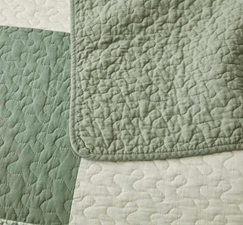 Chezmoi Collection 3-Piece Patchwork Quilt Set Green Floral Striped
