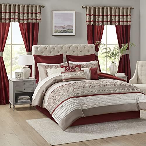 Madison Park Essentials Jelena Faux Silk Comforter Set 24 Piece Queen Red
