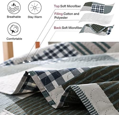 Jessy Home Queen Size Plaid Patchwork Bedspread Set