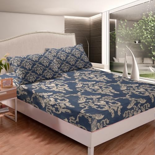 Feelyou Twin Size Damask Fitted Sheet Set