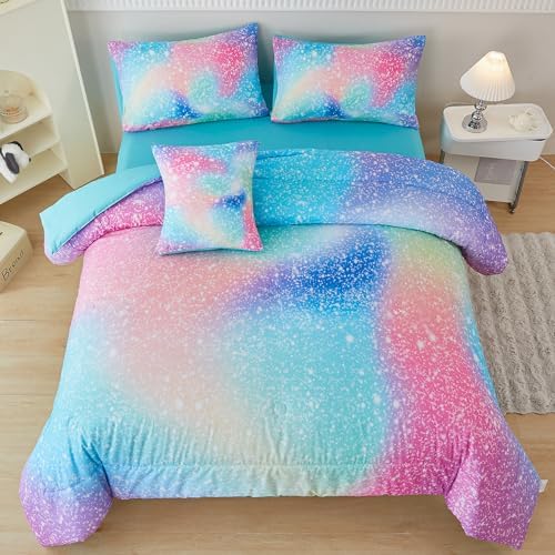 PERFEMET 6-Piece Rainbow Comforter Set for Girls