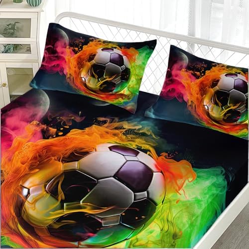 AILONEN Football Pattern Twin XL Fitted Sheet Set 3Pcs