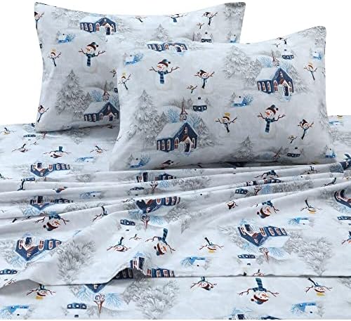 Tribeca Living 100 Cotton Flannel Sheet Set Queen Snowman NavyRed